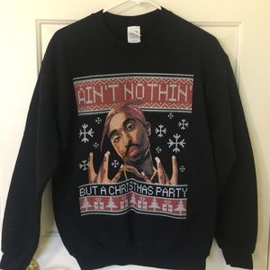 NWOT Tupac ugly Christmas sweater crew neck fleece